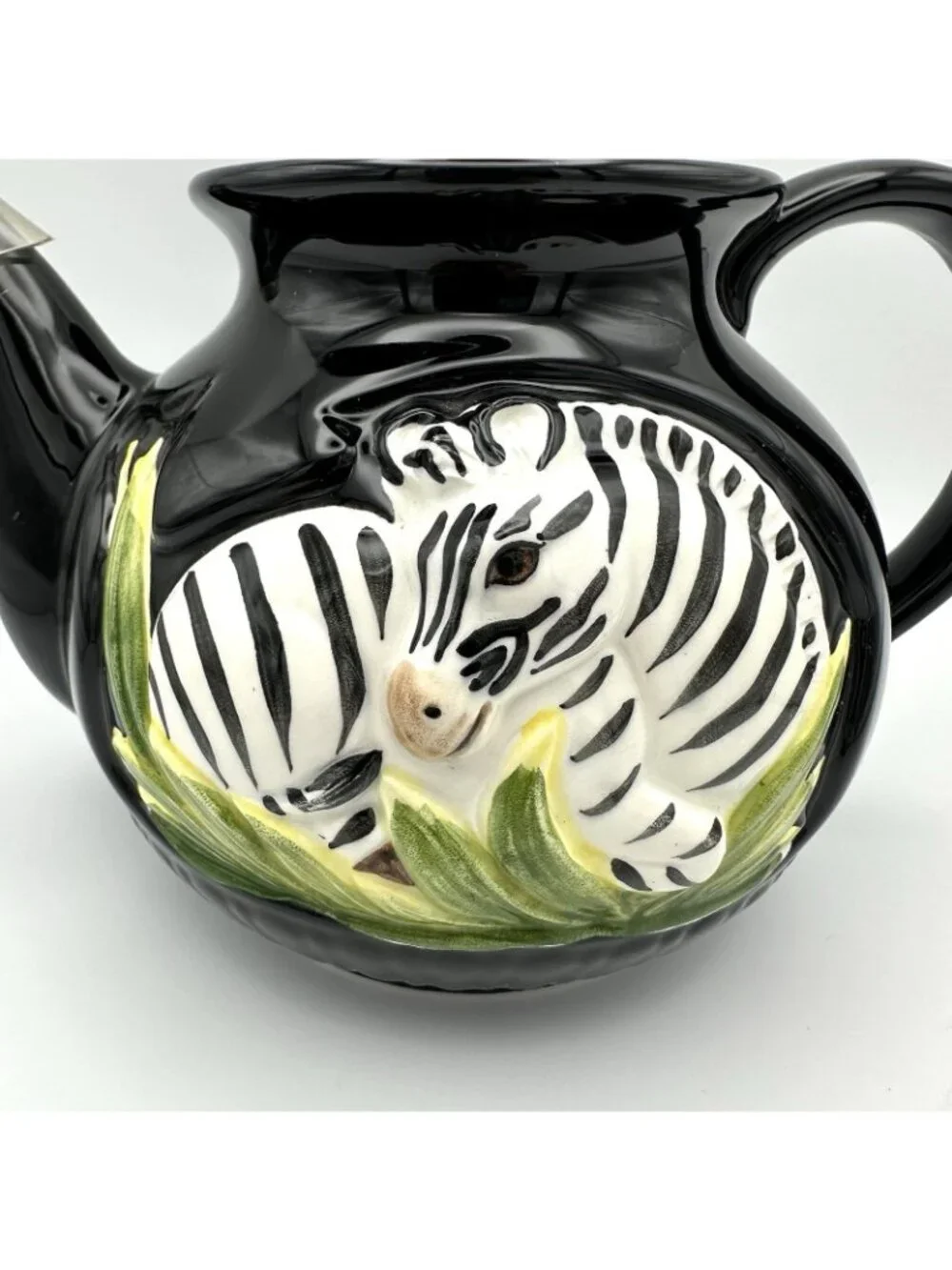 Vandor Rare 1990 Safari Zebra Teapot Black Animal Motif Vintage Retro Minor Flaw
